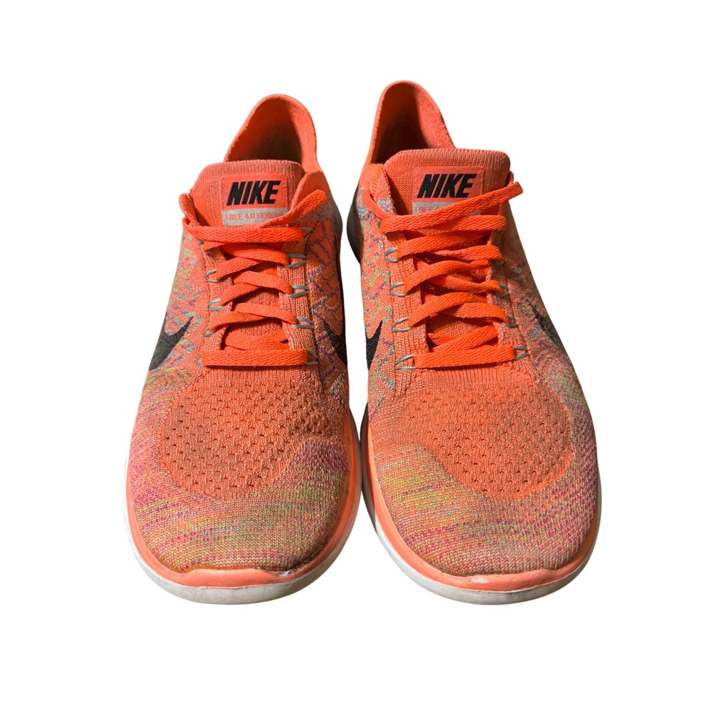 Nike Free 4.0 Flyknit Womens 10 Orange Multi Color 717076-800 Running